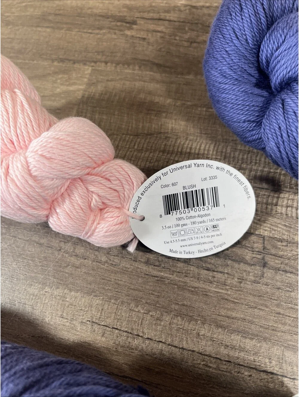 Universal Cotton Supreme WORSTED 100% Cotton Yarn 2 Navy 1 Blush 180yds Each